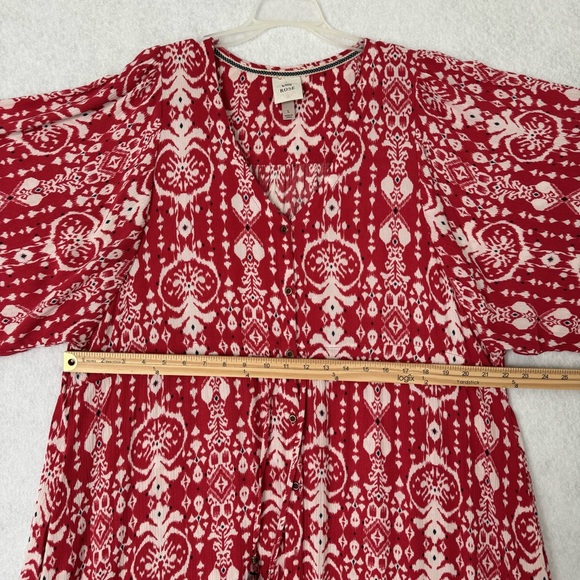Knox Rose Dress Womens Large Midi Maxi Red White Button Front Short Sleeve Boho - Picture 6 of 15